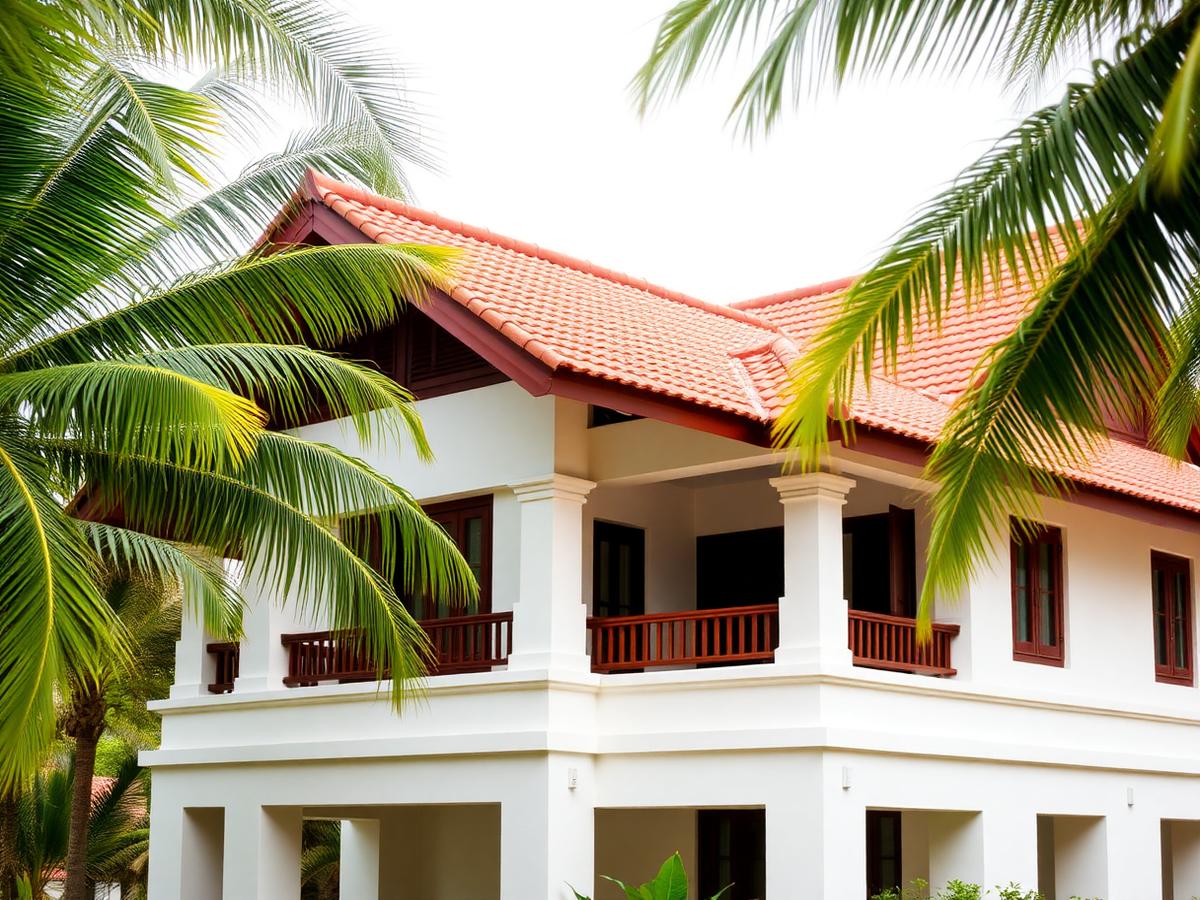 Traditional Kerala home with sloped clay-tile roof